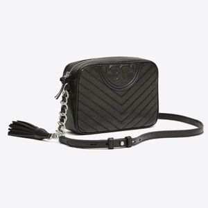 Tory Burch Fleming Chevron Camera Bag Silver Crossbody